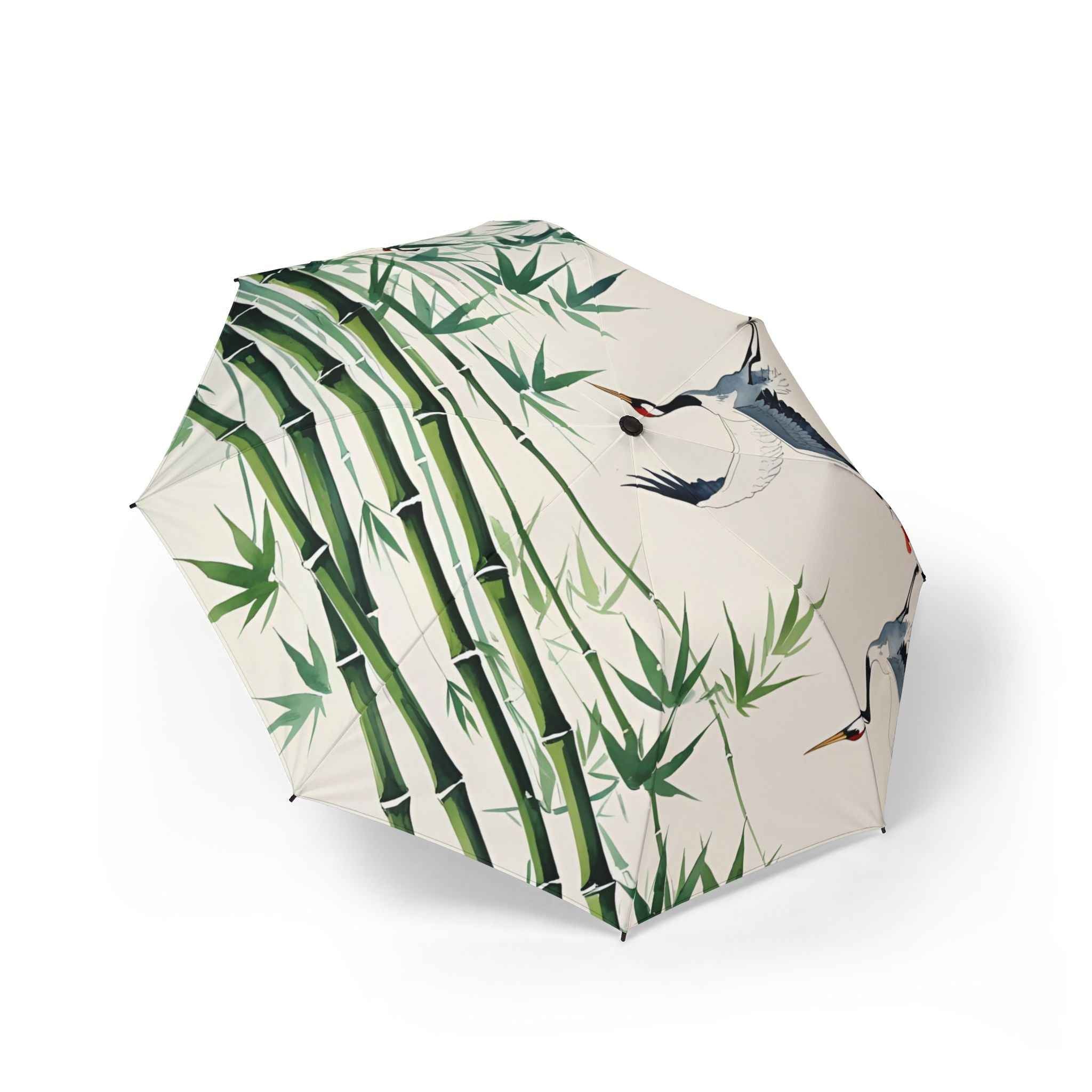 Elegant Bamboo Crane Umbrella - Chic Foldable Rain Gear for Nature Lovers and Outdoor Events - Rosetta Creative Boutique